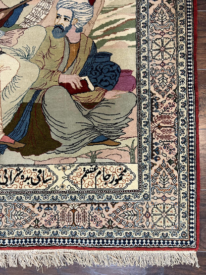 Vintage Persian Qum Pictorial Rug 5x7 - Wool & Silk - Nuvé