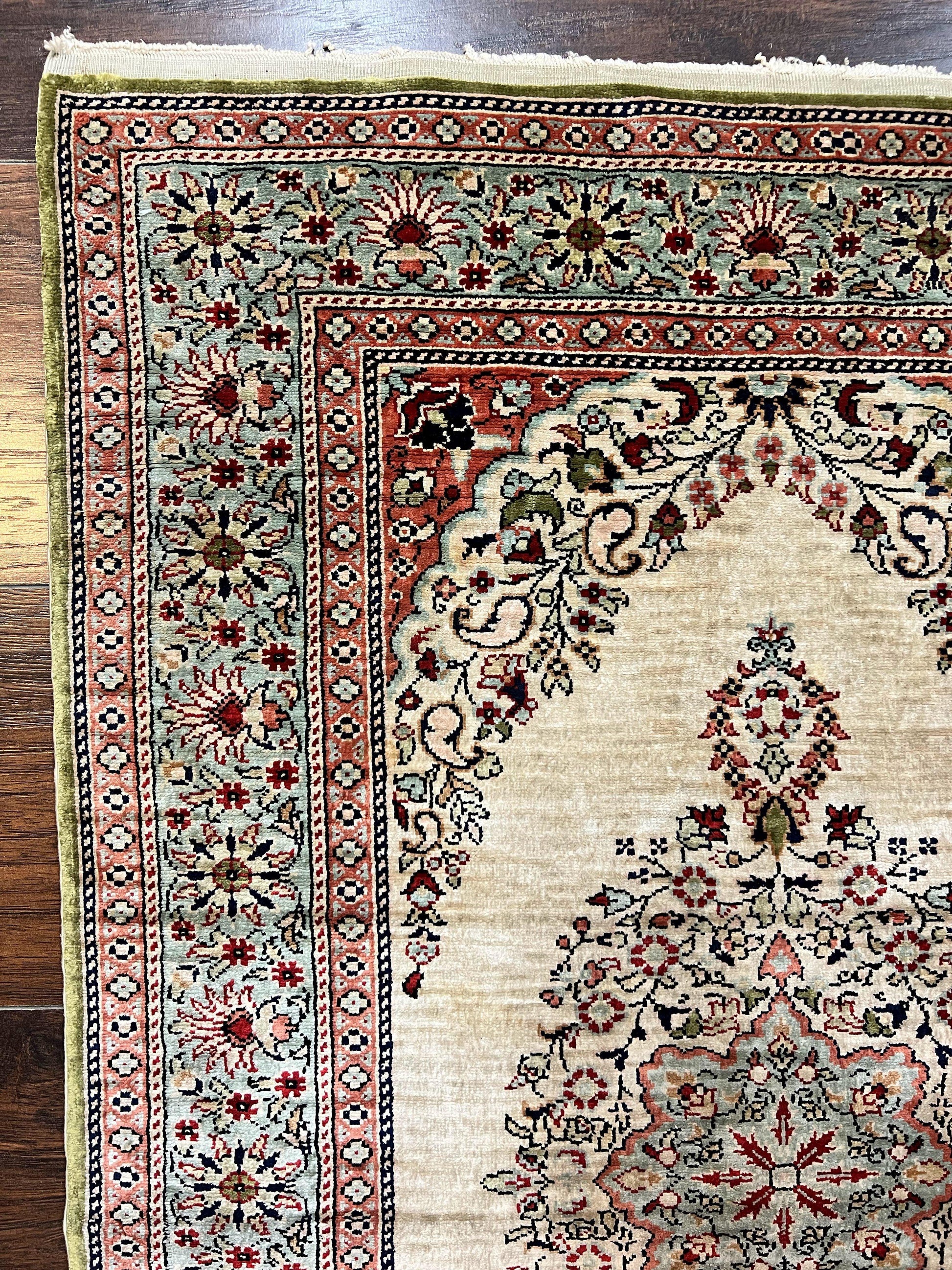 Silk Turkish Kayseri Rug 2x3, Very Finely Hand Knotted, Semi Open Field, Vintage, Silk Pile on Silk Foundation, 300 KPSI - Nuvé