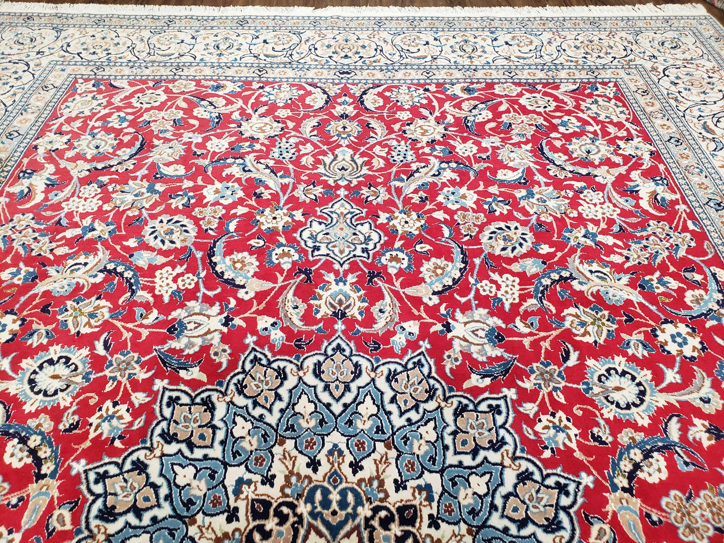 Persian Nain Rug 8x12, Red and Ivory, Signed - Nuvé