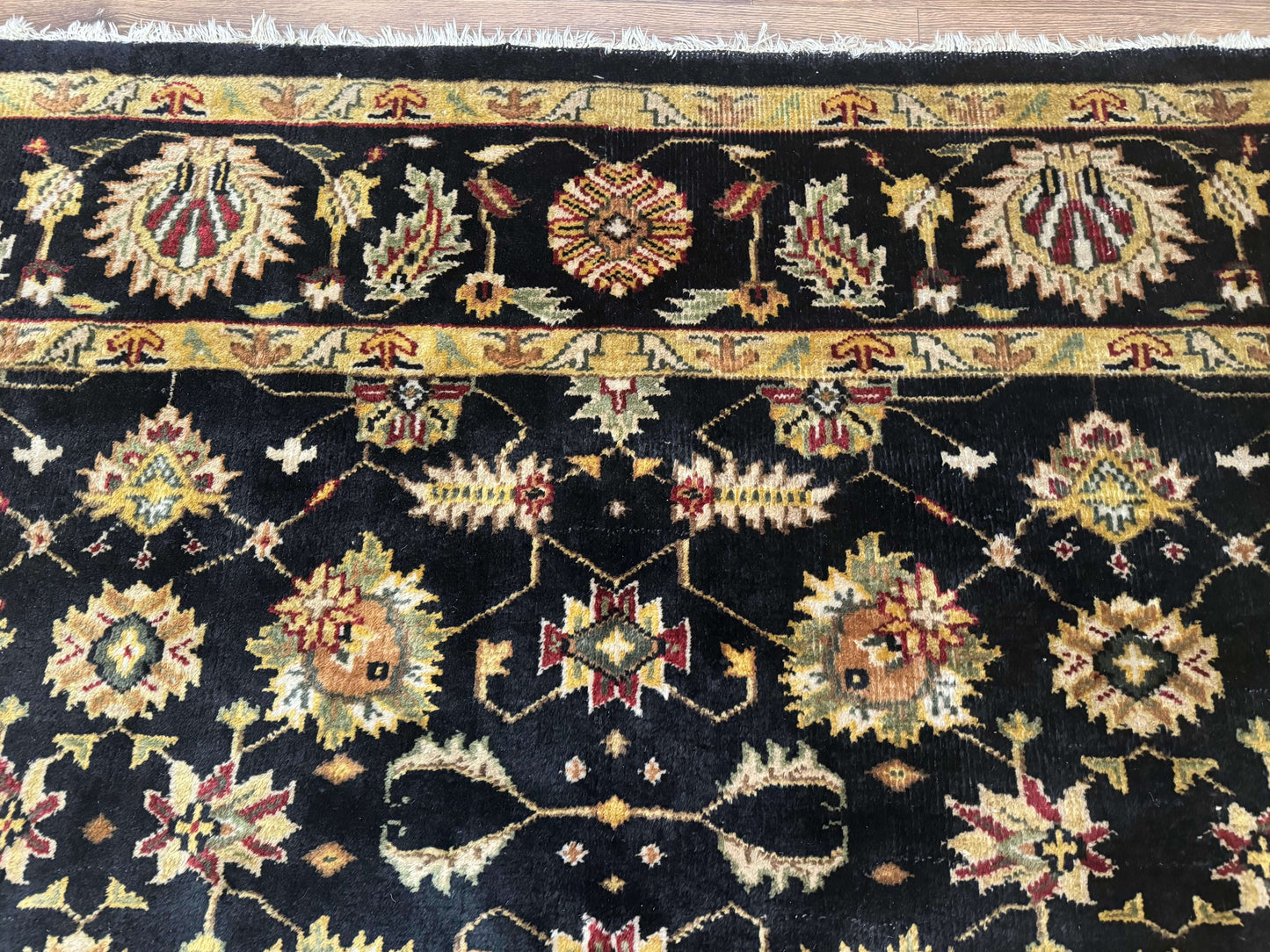 Indo Persian Mahal Rug 8x10, Black and Gold, Wool Hand Knotted Oriental Carpet - Nuvé