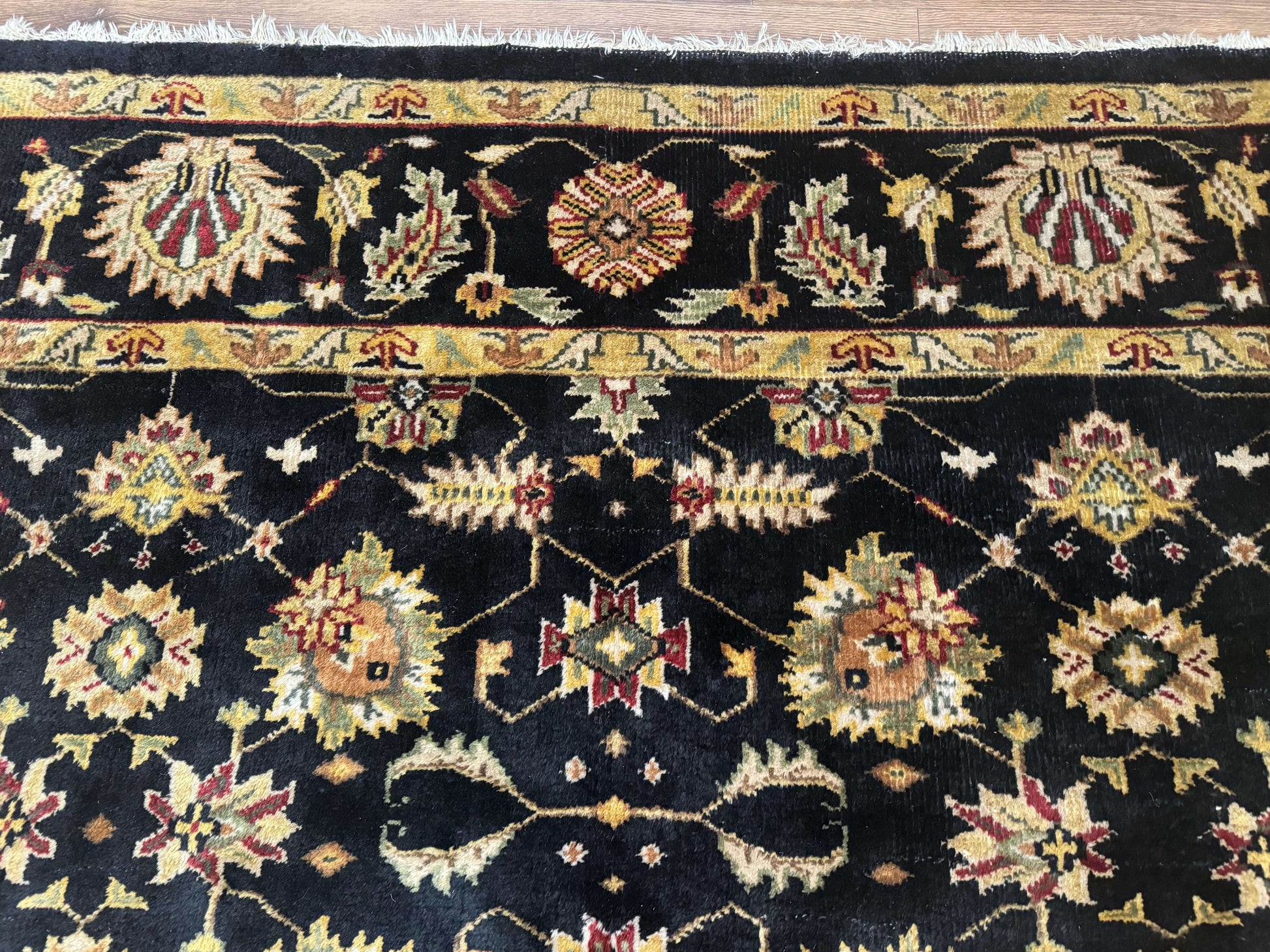 Indo Persian Mahal Rug 8x10, Black and Gold, Wool Hand Knotted Oriental Carpet - Nuvé