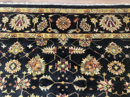 Indo Persian Mahal Rug 8x10, Black and Gold, Wool Hand Knotted Oriental Carpet - Nuvé