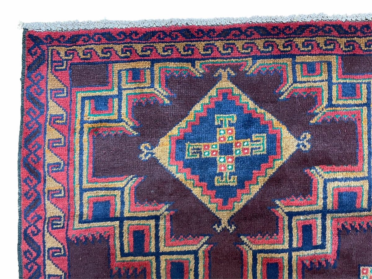 2'11" X 4'6" Vintage Handmade Tribal Wool Rug Balouchi Rug Afghan Rug Geometric