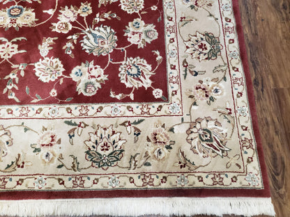 Vintage Traditional Oriental Area Rug, Hand-Knotted, Wool & Silk Accents, Maroon Red and Beige, 6x9 Carpet, 5' 9" x 9' - Nuvé