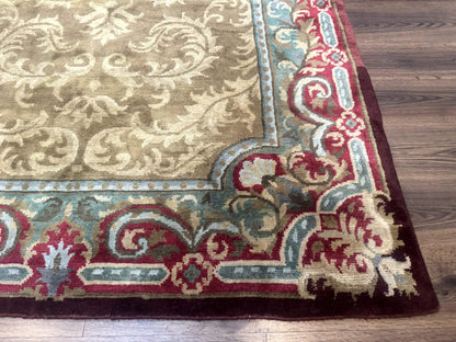 Tibetan Aubusson Rug 6x9, Gold-Beige, Soft Wool Pile, Handmade - Nuvé