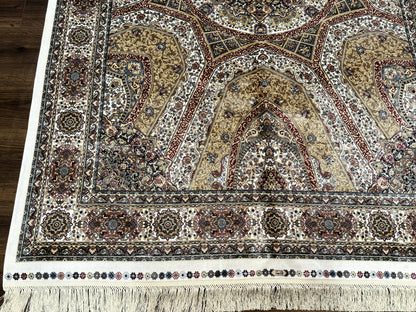 Turkish Silk Rug 5 x 7.6, Dome Design, Bamboo Silk, New - Nuvé