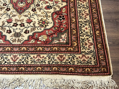 Turkish Sivas Rug 4x6, Floral Medallion, Beige Pink-Red Green, Handmade - Nuvé