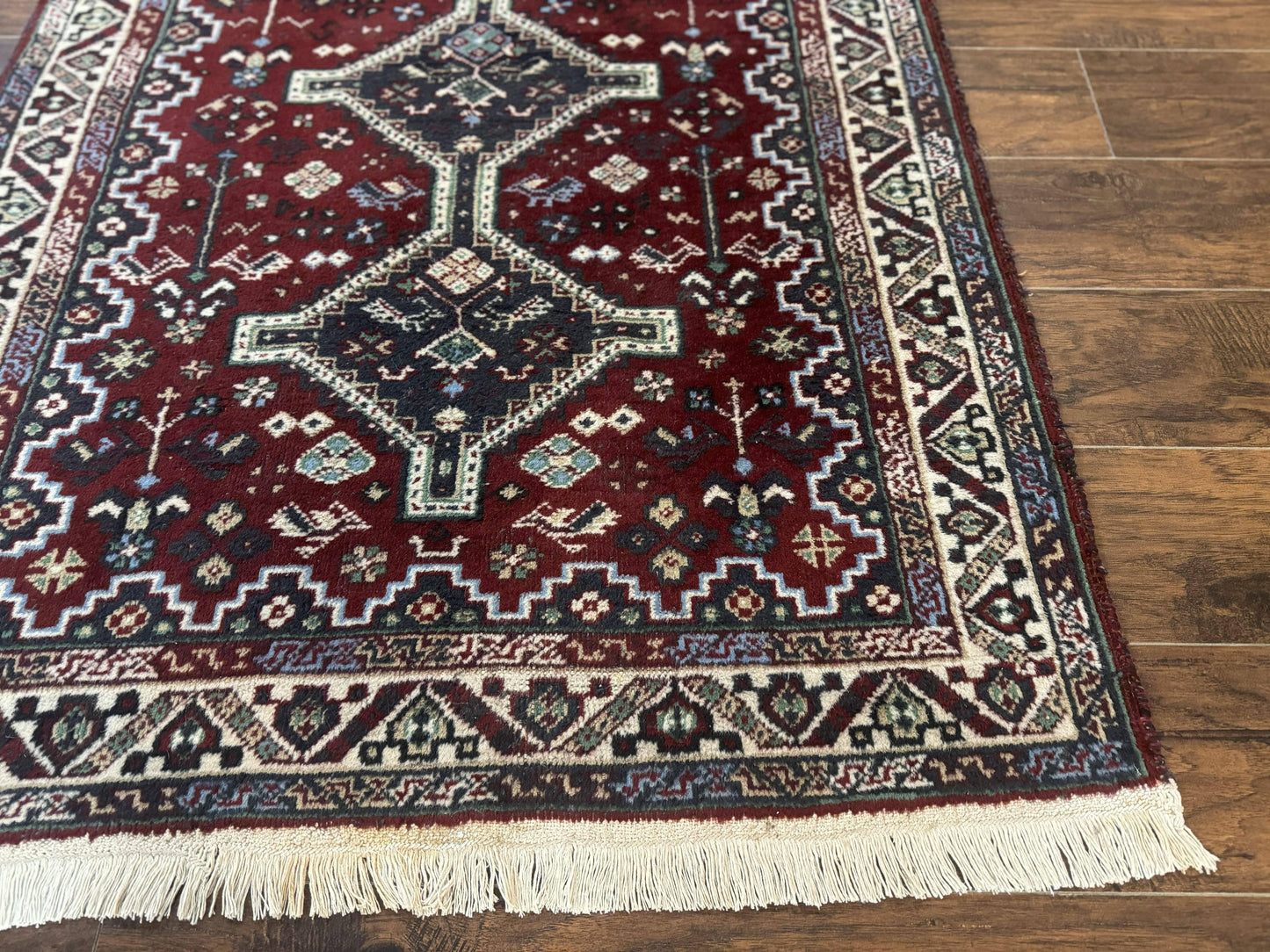 Persian Afshar Rug 4x5 Red Navy Geometric Tribal Wool Carpet - Nuvé