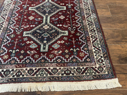 Persian Afshar Rug 4x5 Red Navy Geometric Tribal Wool Carpet - Nuvé