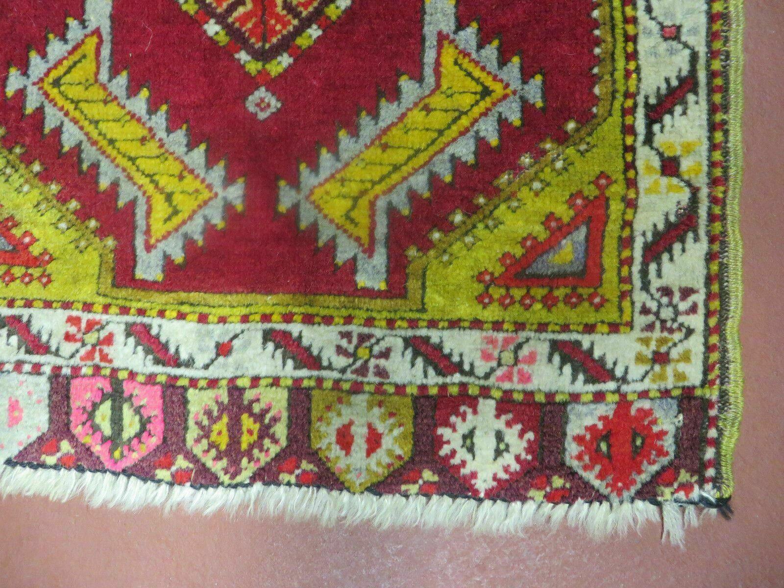 Antique Turkish Yastik Rug 2x3, Handmade Wool Oushak Small Oriental Carpet Red - Nuvé