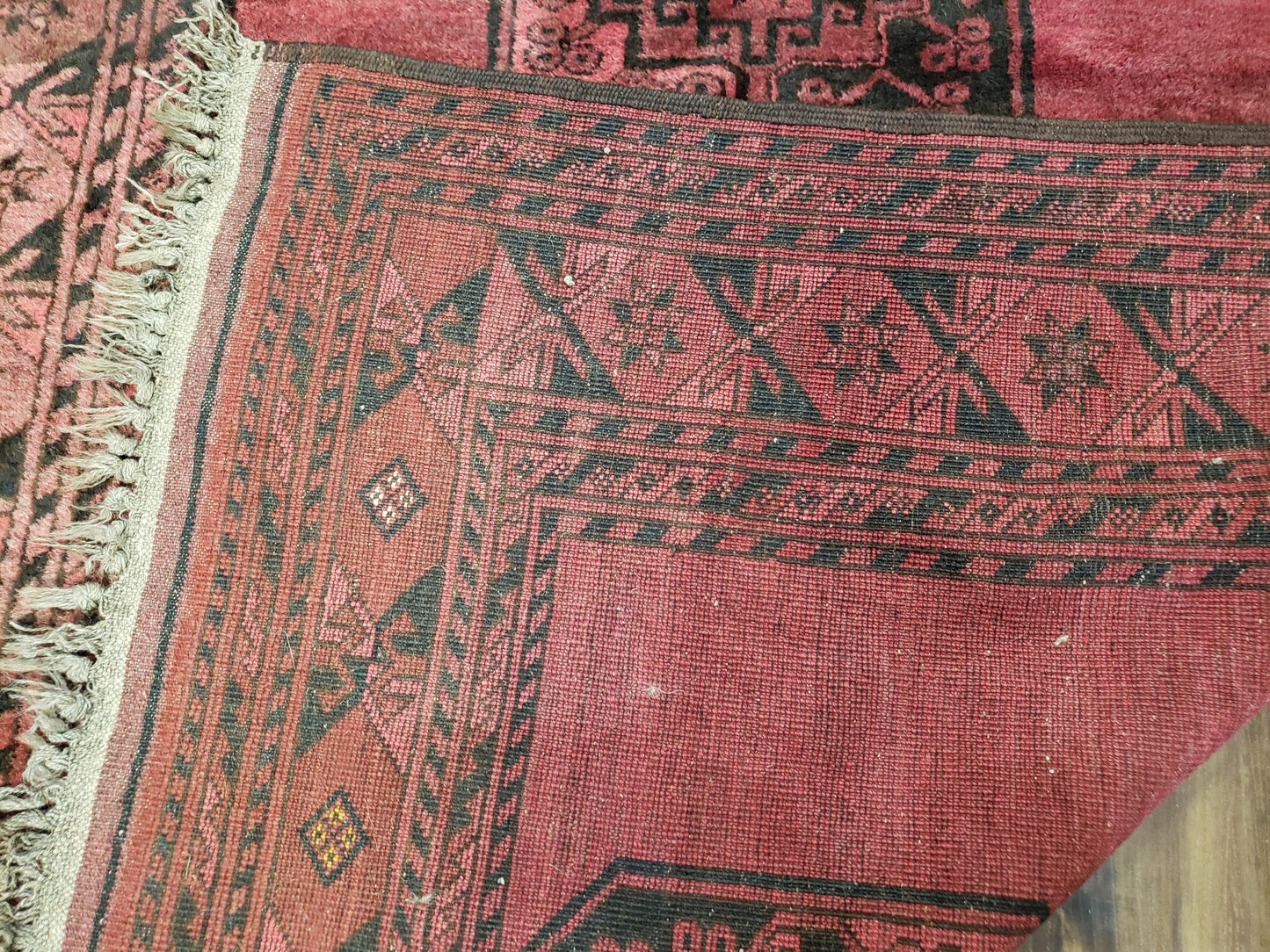 Antique Bukhara Area Rug, Vintage Afghan Bokhara Bashir Rug, 4x6 Hand-Knotted Oriental Carpet, Red & Black Wool Rug, 4' x 5'9 - Nuvé