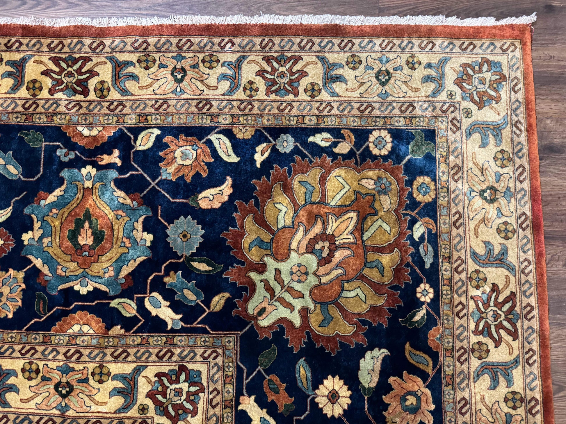 Palace Size Indo Persian Rug 12x15, Sultanabad Mahal Carpet, Red Navy Blue, Fine 210 KPSI - Nuvé