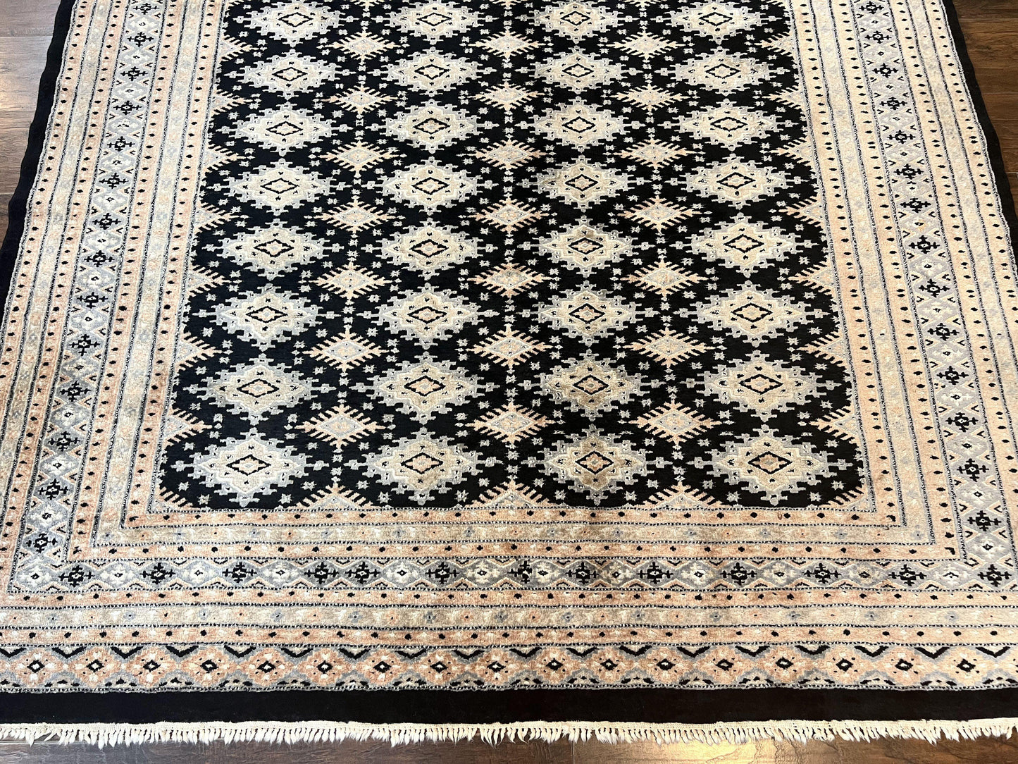 Pakistani Bokhara Rug 6x9, Hand Knotted Vintage Wool Carpet with Silk Highlights, Very Fine 320 KPSI, Medium Size - Nuvé