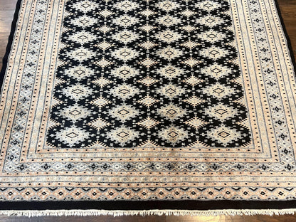 Pakistani Bokhara Rug 6x9, Hand Knotted Vintage Wool Carpet with Silk Highlights, Very Fine 320 KPSI, Medium Size - Nuvé