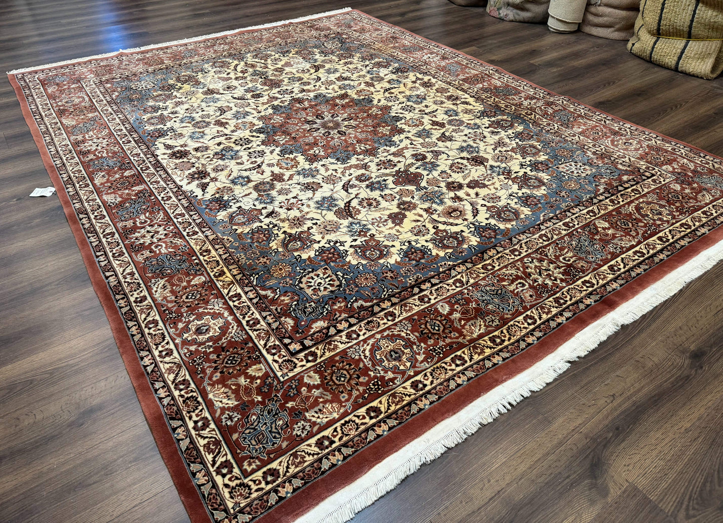 Persian Rug 8x10, Sino Persian Floral Medallion Carpet, Traditional Wool Area Rug, Cream and Brick Red, Fine 210 KPSI - Nuvé