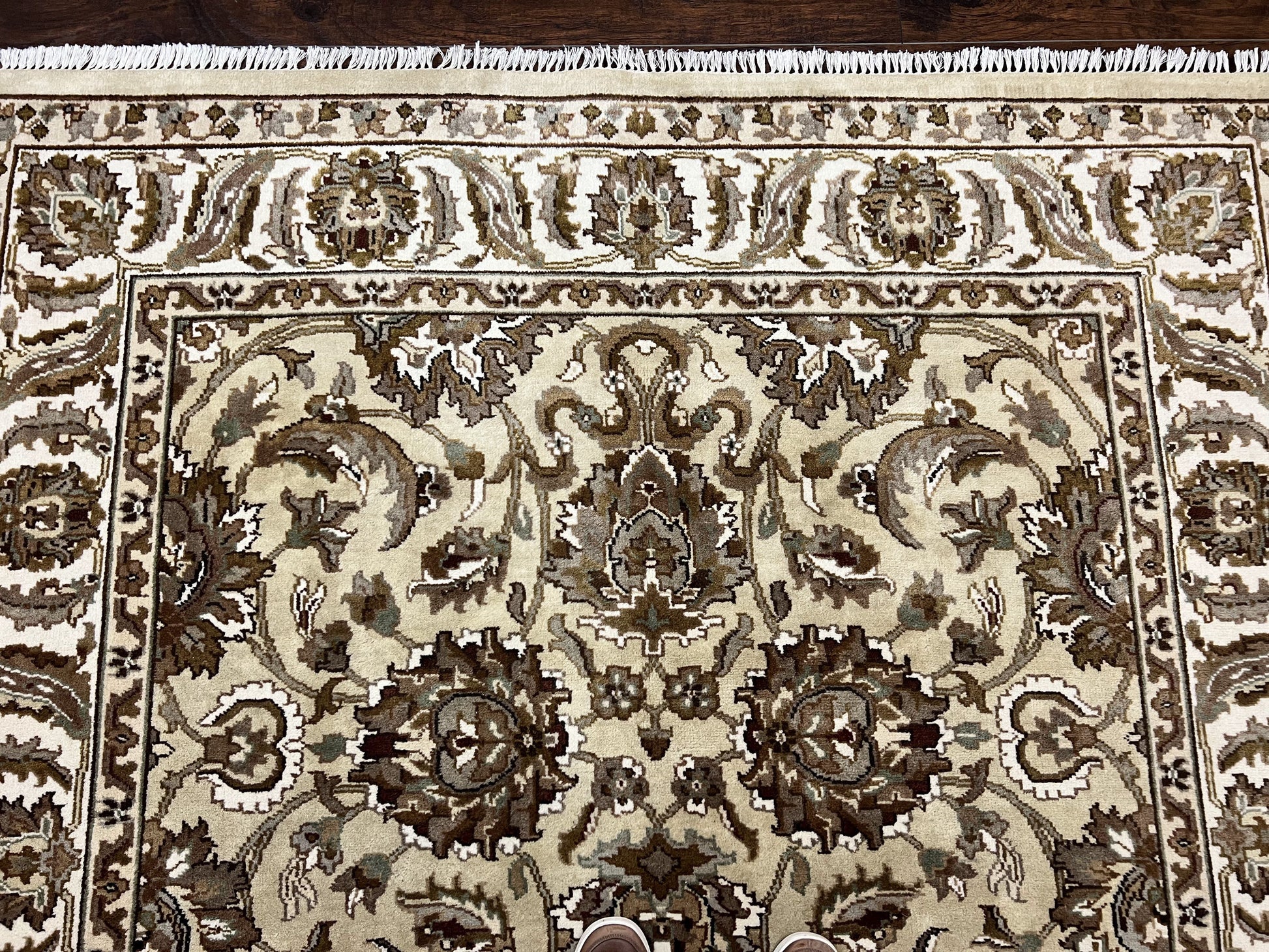 Indo Mahal Rug 6x9, Indian Carpet 6 x 9 ft, Light Green and Ivory, Floral Allover, Wool Oriental Carpet, Traditional Rug, Handmade - Nuvé
