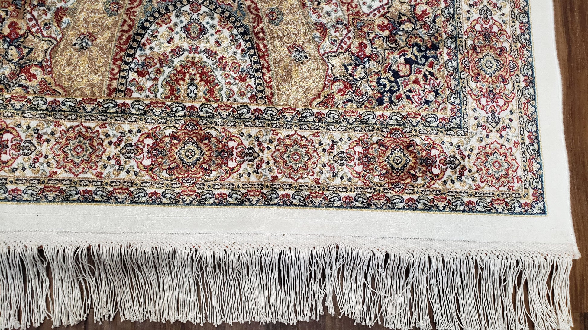 Persian Design Silk Accent Rug, Dome Medallion, Allover Pattern Oriental Carpet, Small Silk Rug, Cream, Ivory, Bamboo Silk, 2' 8" x 4' 1" - Nuvé