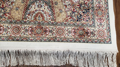 Persian Design Silk Accent Rug, Dome Medallion, Allover Pattern Oriental Carpet, Small Silk Rug, Cream, Ivory, Bamboo Silk, 2' 8" x 4' 1" - Nuvé