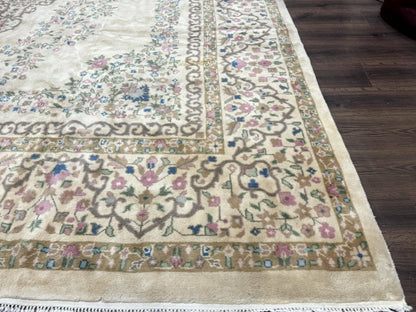 Indo Persian Rug 12x15, Palace Sized Carpet, Oversized Wool Handmade Rug, Kerman Rug, Semi Open Field, Pande Cameron Rug, Beige - Nuvé