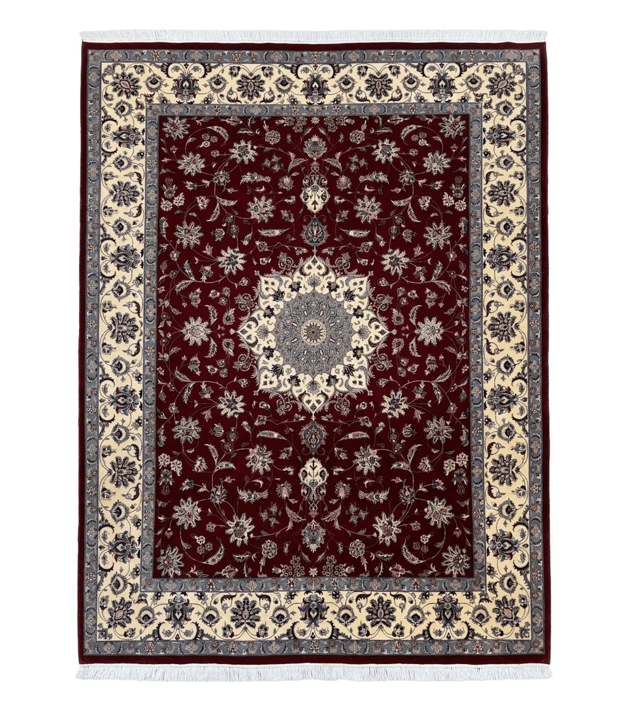 Pak Persian Rug 9x12, Maroon and Ivory, Wool Handmade Vintage