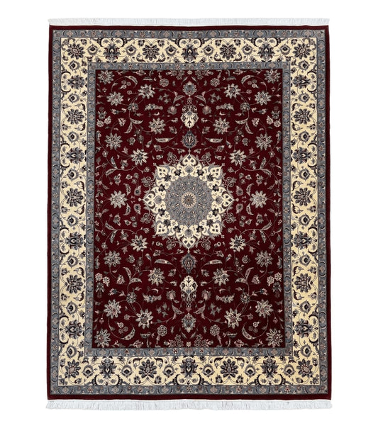 Pak Persian Rug 9x12, Maroon and Ivory, Wool Handmade Vintage