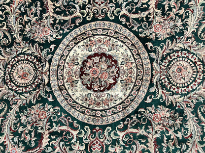 Pak Persian Rug 9x12, Dark Green and Cream, Floral Medallion, Elegant Handmade Wool Carpet 9 x 12 - Nuvé