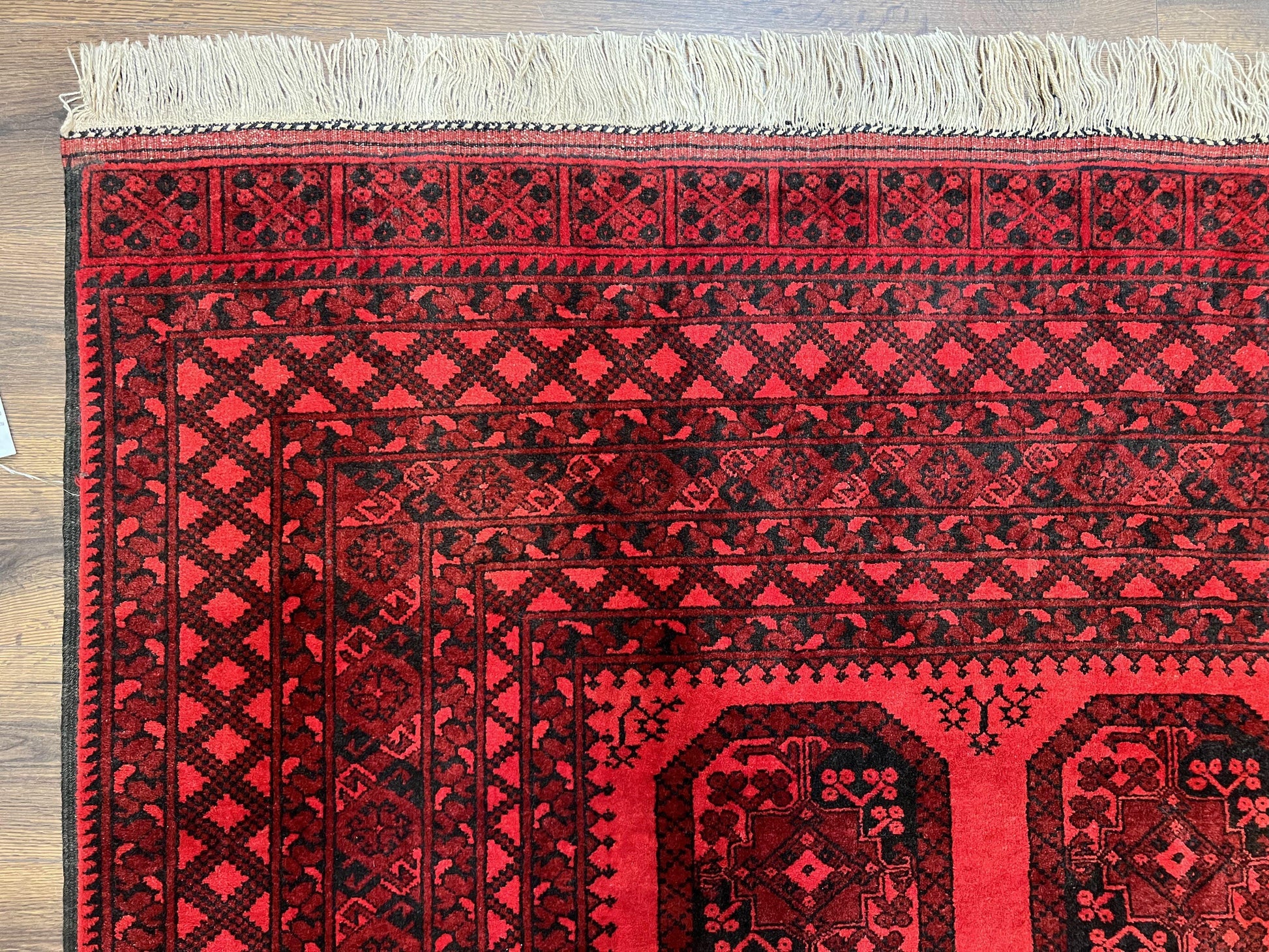 Afghan Turkoman Rug 7x10, Vintage Yamud Beshir Bokhara Carpet, Red and Black Bukhara Hand-Knotted Oriental Wool Handmade Rug, Elephant Foot - Nuvé