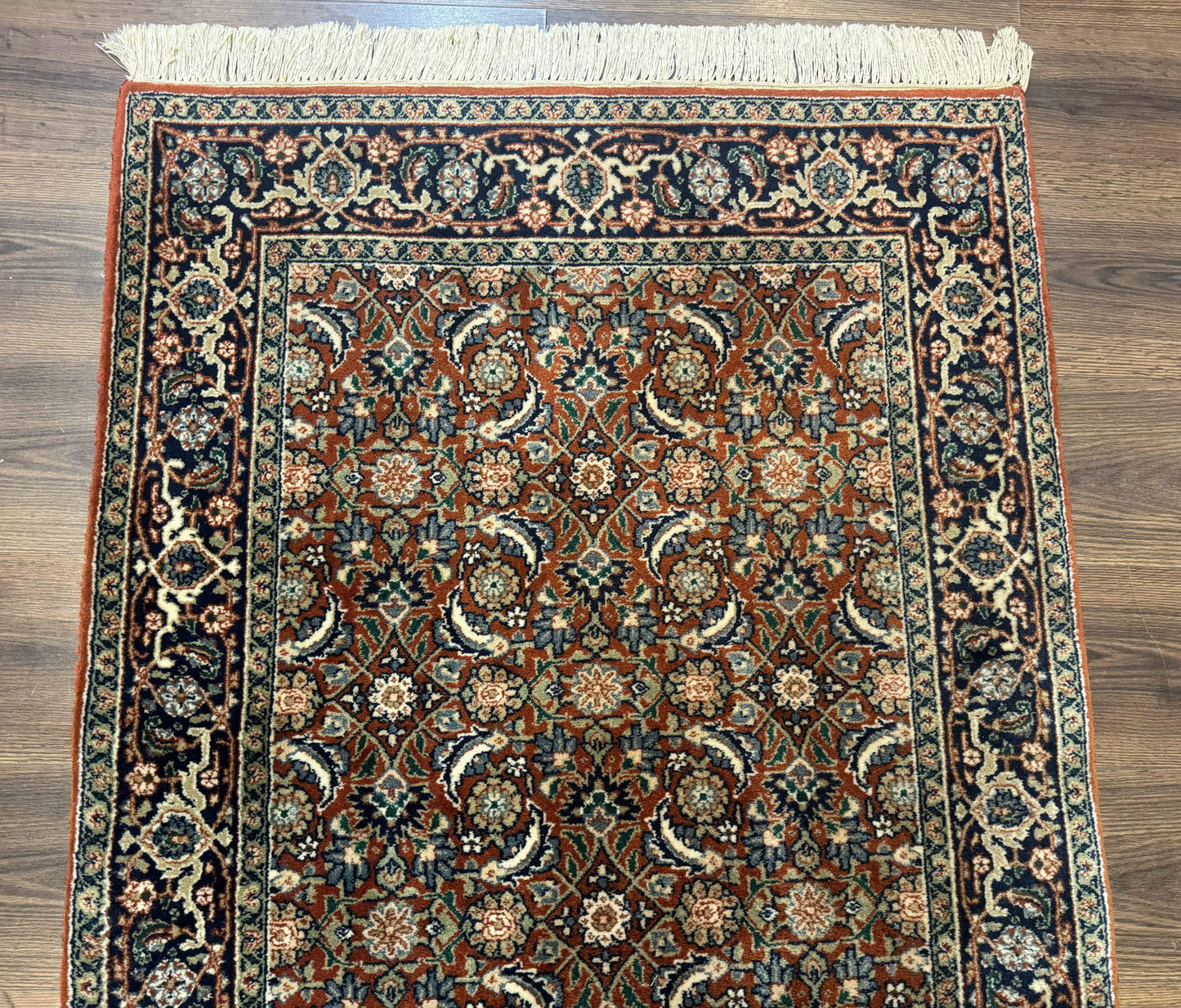 Indo Persian Bijar Rug 3x5, Red and Navy Blue, Allover Pattern, Fine Hand Knotted Wool Carpet