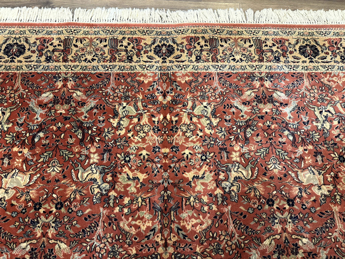 Persian Area Rug 8 x 11.6, Wool, Royal Hunting Scene, Vintage Couristan Rug, Red, Allover Pattern, Belgium Power Loomed - Nuvé