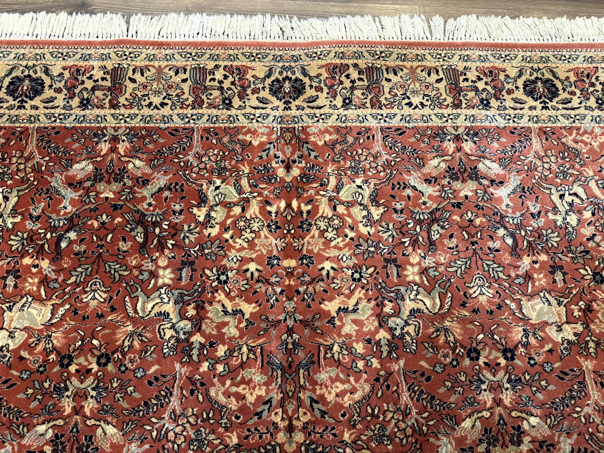 Persian Area Rug 8 x 11.6, Wool, Royal Hunting Scene, Vintage Couristan Rug, Red, Allover Pattern, Belgium Power Loomed - Nuvé