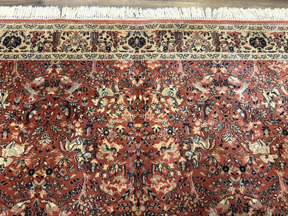 Persian Area Rug 8 x 11.6, Wool, Royal Hunting Scene, Vintage Couristan Rug, Red, Allover Pattern, Belgium Power Loomed - Nuvé