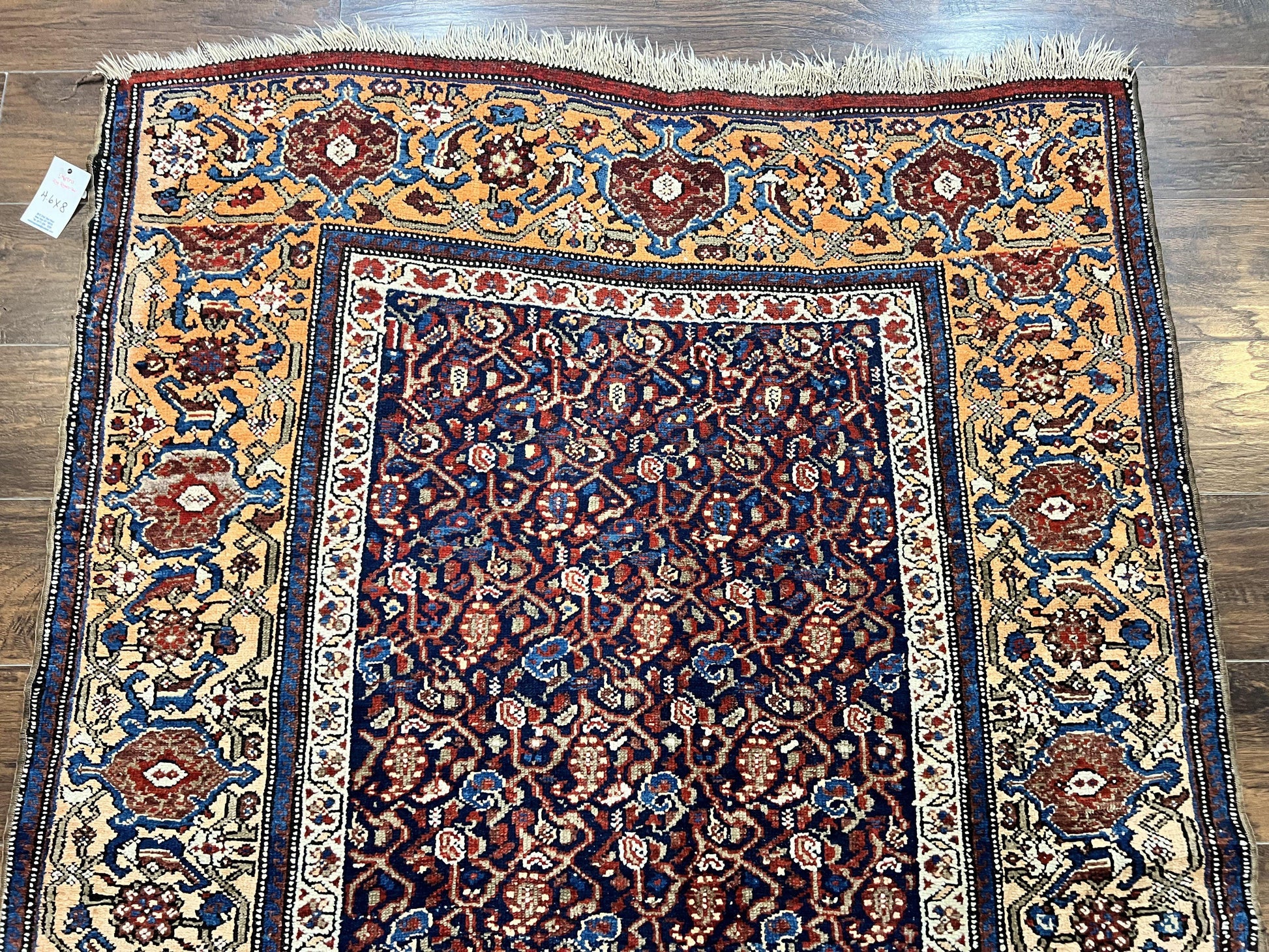 Persian Senneh Rug 4x8, Wool Hand Knotted Antique Kurdish Carpet, Navy Blue Oriental Area Rug, 4 x 8 Rug - Nuvé