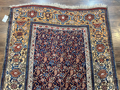 Persian Senneh Rug 4x8, Wool Hand Knotted Antique Kurdish Carpet, Navy Blue Oriental Area Rug, 4 x 8 Rug - Nuvé