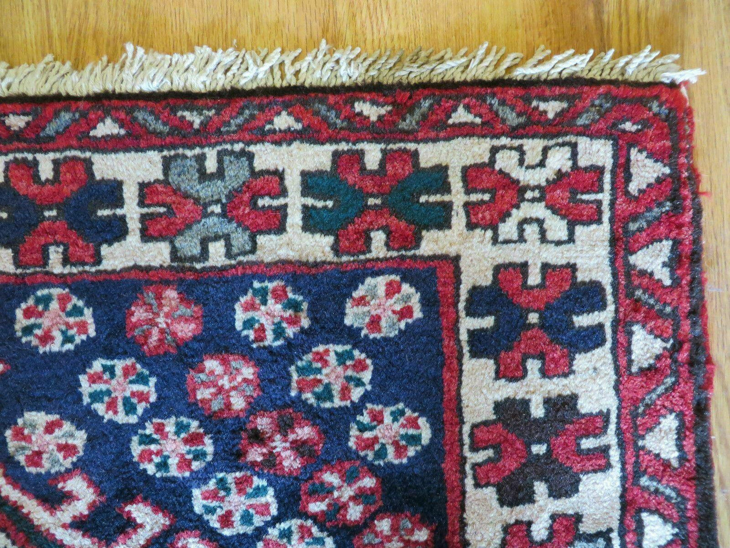 Persian Runner Rug 3.5 x 10.7, Karajeh Heriz Rug, Navy Blue, Geometric Medallions - Nuvé