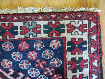 Persian Runner Rug 3.5 x 10.7, Karajeh Heriz Rug, Navy Blue, Geometric Medallions - Nuvé