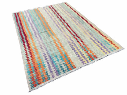 Colorful Kilim Rug 6x8 Multicolor Turkish Kilim Rug 6 x 8 Flat Weave Kilim Playful Anatolian Kilim Wool Kilim New Rug - Nuvé