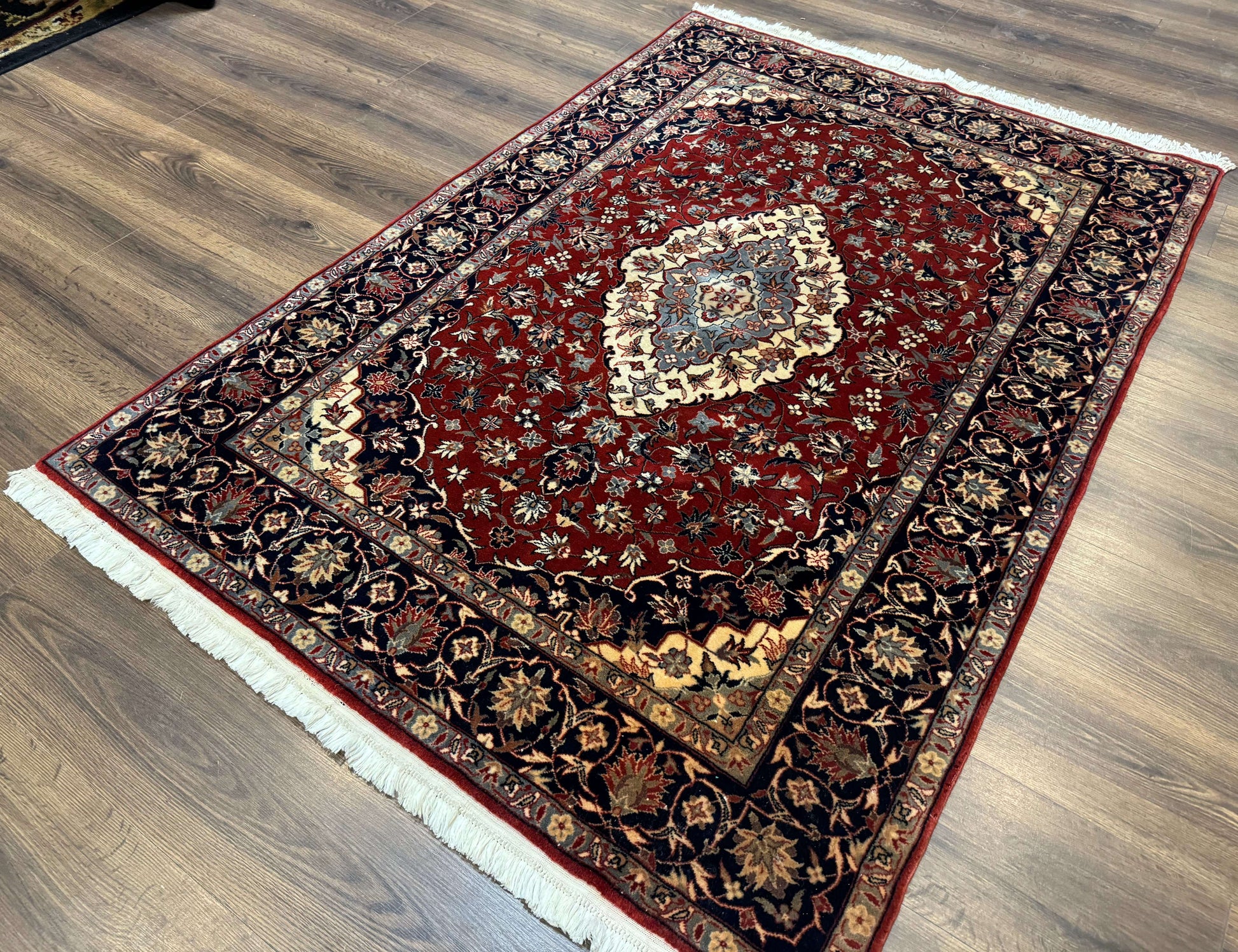 Sino Persian Rug 4x6, Traditional Wool Hand Knotted Carpet, Red Navy Blue, 225 KPSI - Nuvé