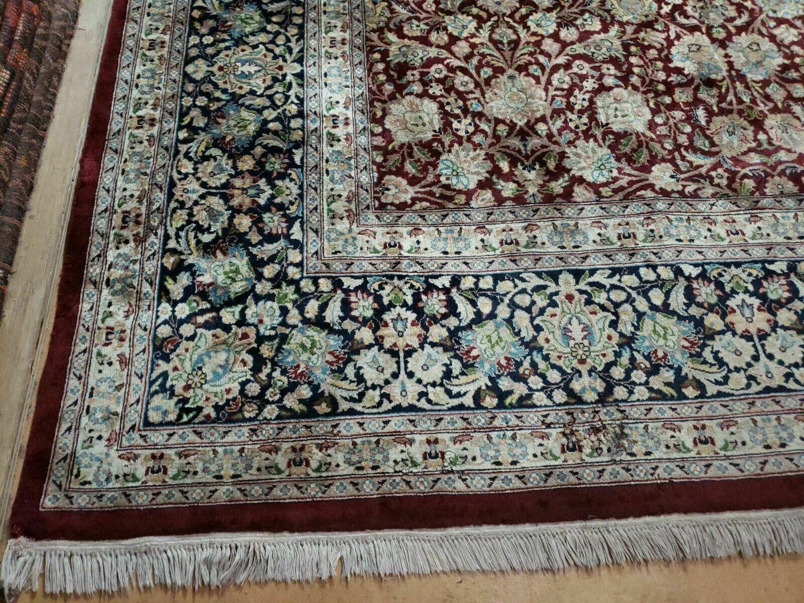 Persian Rug 9x12, Floral Allover, Very Fine, Handmade, Room Sized Oriental Carpet, Sino Persian, Maroon and Navy Blue - Nuvé