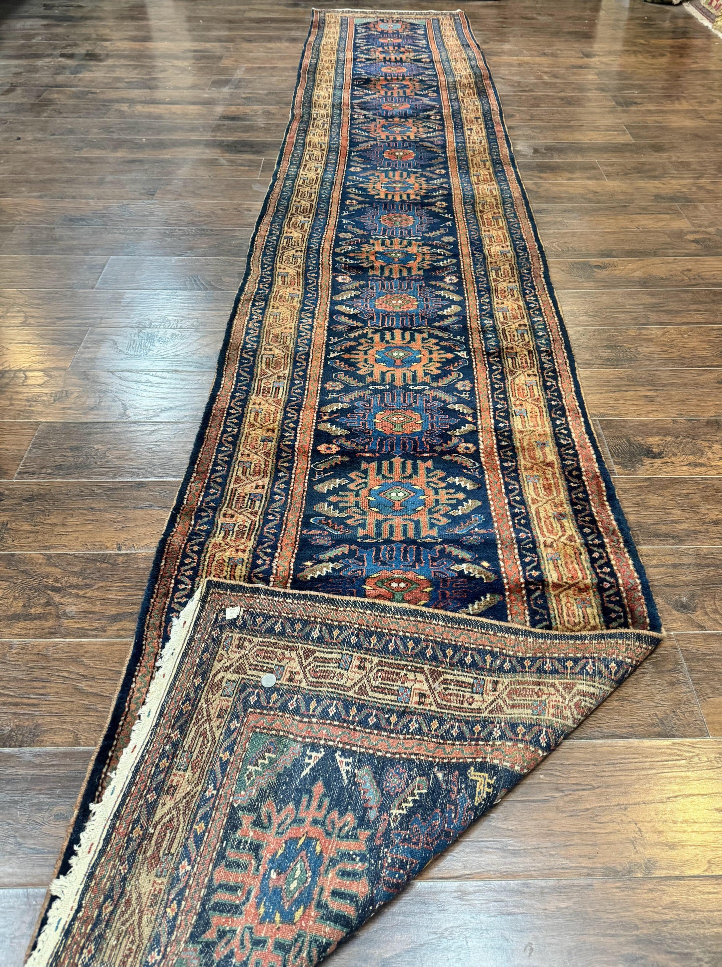 Antique Persian Sarab Runner 3x17, Blue Persian Runner Rug, Long Handmade Wool Carpet for Hallway, Rare, Tribal - Nuvé