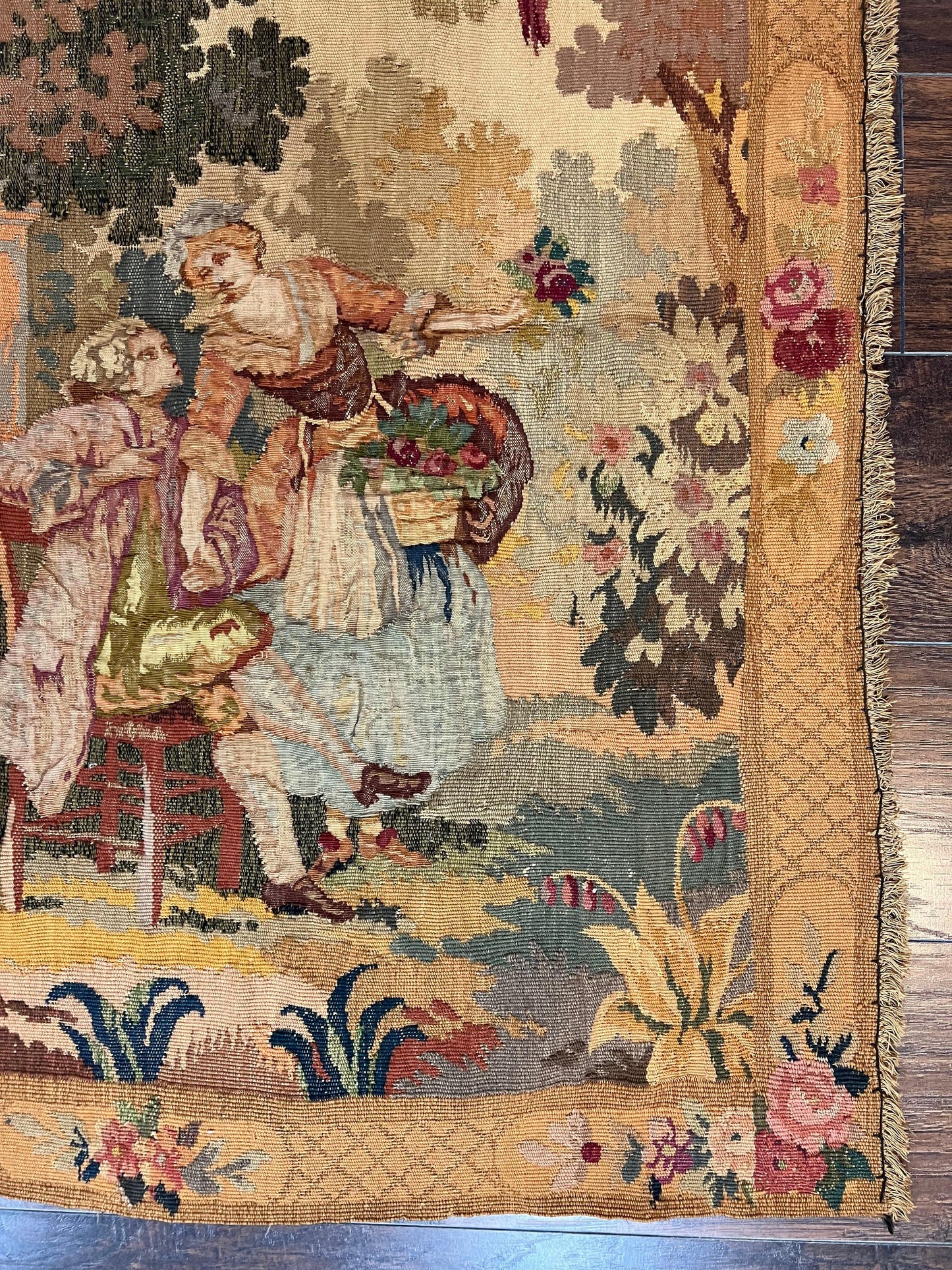 Antique Tapestry 3x4, European French Tapestry, Hand Loomed Victorian Tapestry, Vintage Wool Tapestry 3 x 4 ft - Nuvé