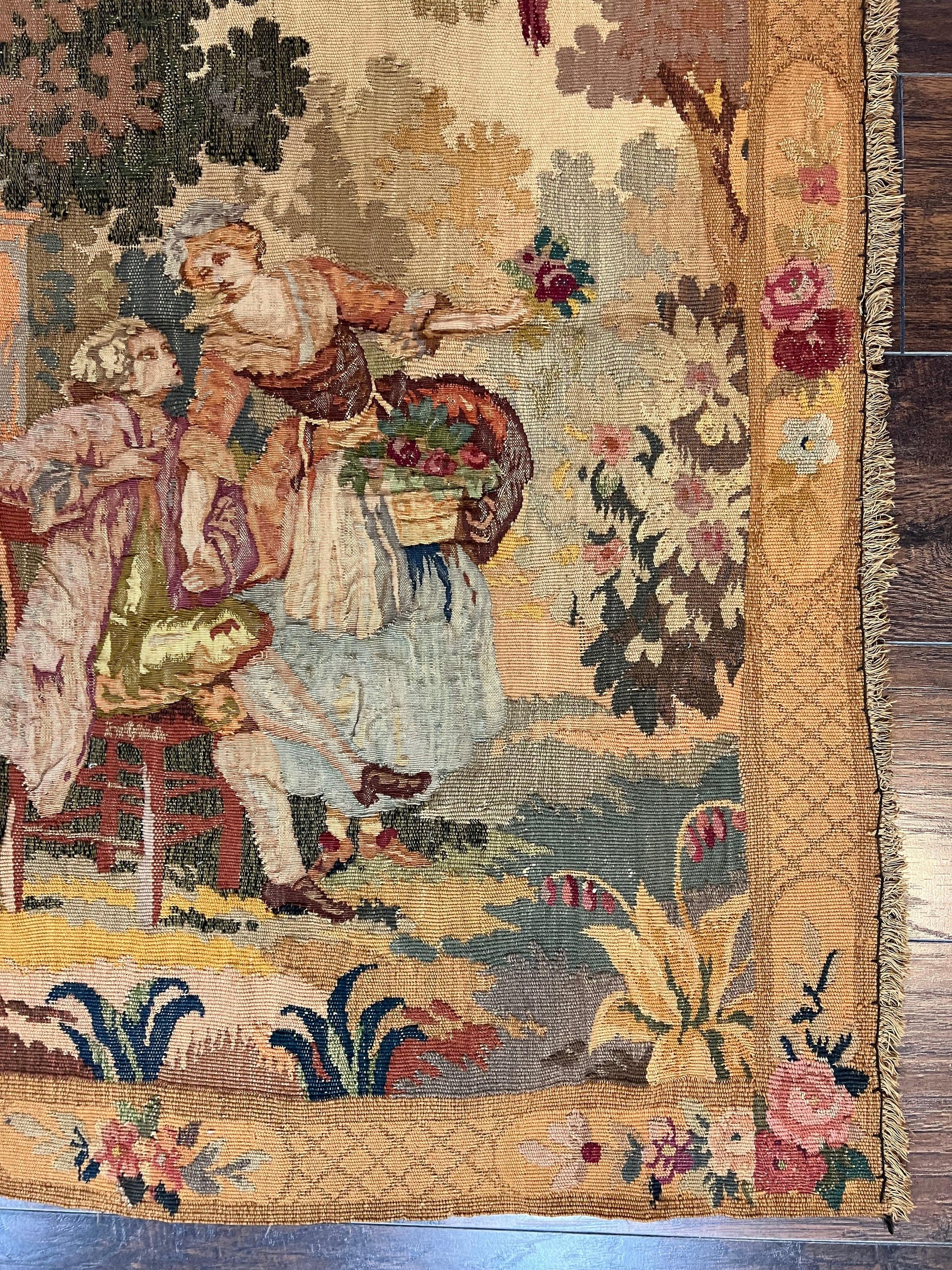 Antique Tapestry 3x4, European French Tapestry, Hand Loomed Victorian Tapestry, Vintage Wool Tapestry 3 x 4 ft - Nuvé