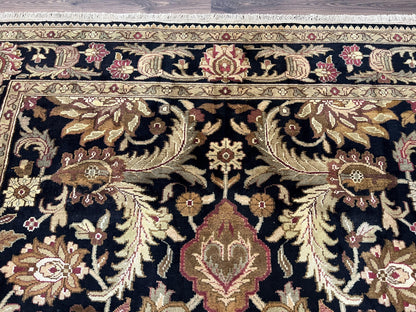Indo Mahal Sultanabad Rug 8x11, Vintage Indian Oriental Carpet, Wool Handmade Floral Rug 8 x 11 ft, Black Beige Tan, Large Flowers Allover - Nuvé