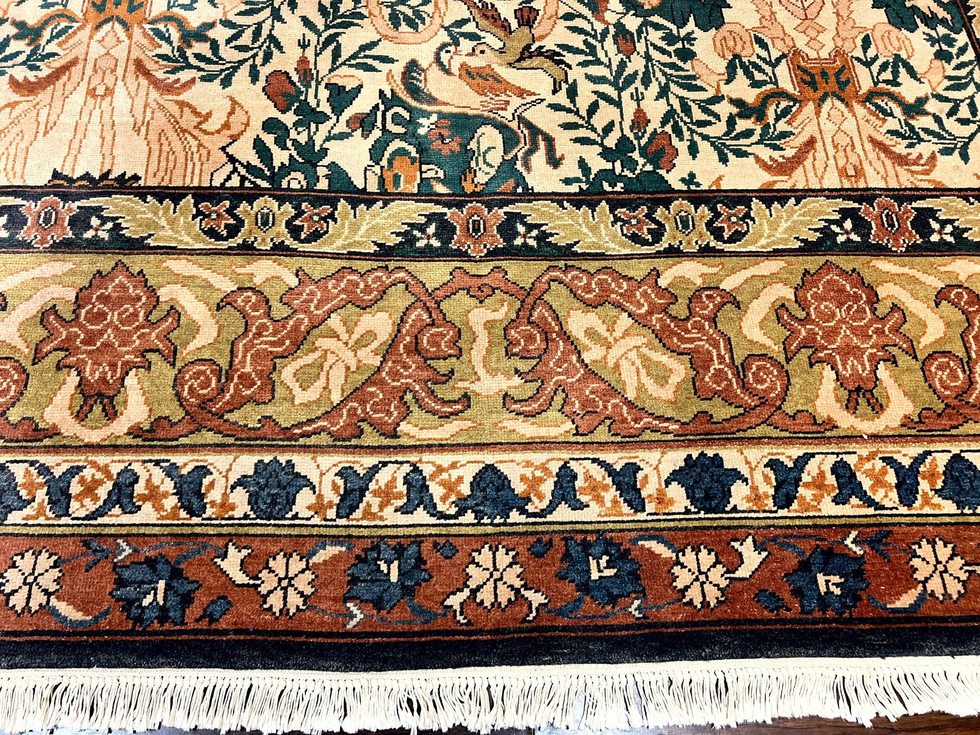 10x13 Wool Rug, Floral Pattern, Birds, Handmade Vintage Carpet, Couristan Rug, Beige - Nuvé
