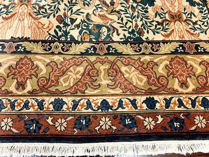 10x13 Wool Rug, Floral Pattern, Birds, Handmade Vintage Carpet, Couristan Rug, Beige - Nuvé