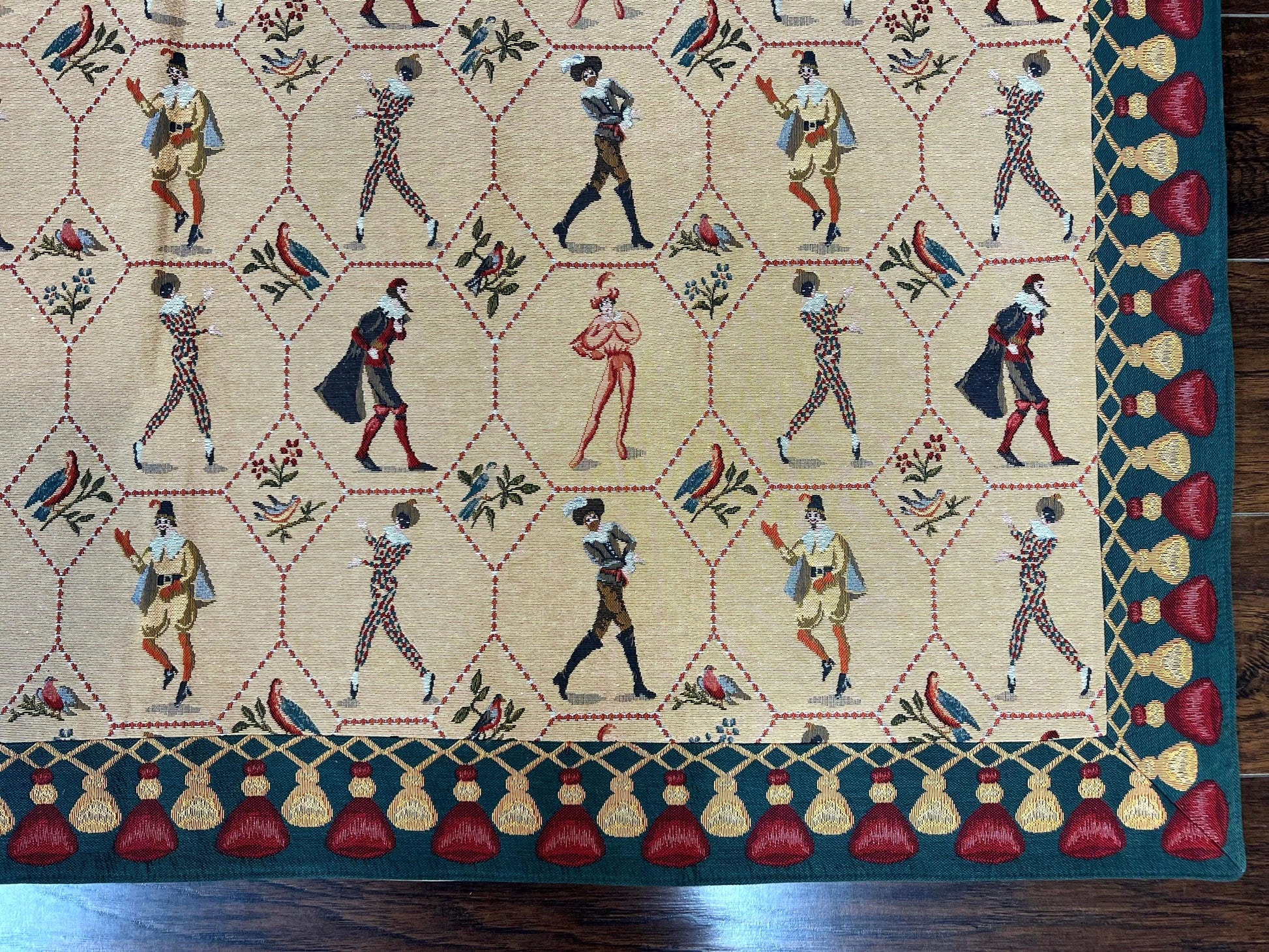 Square Tapestry 5x5, Wall Hanging, Human Pictorials, Court Jesters, Vintage - Nuvé
