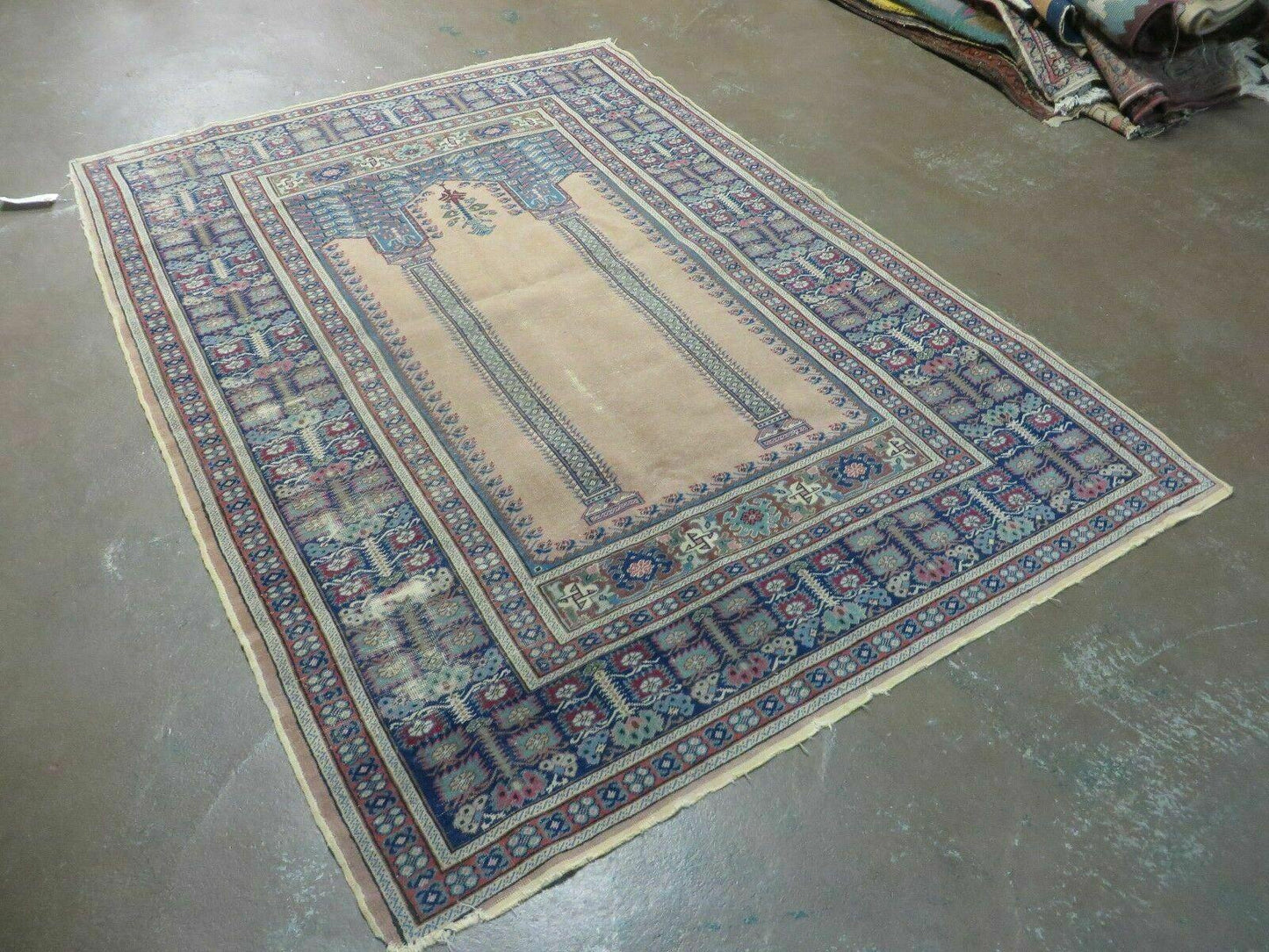 4' X 6' Antique Handmade Turkish Mehrab Prayer Wool Rug Lantern Beautiful - Nuvé