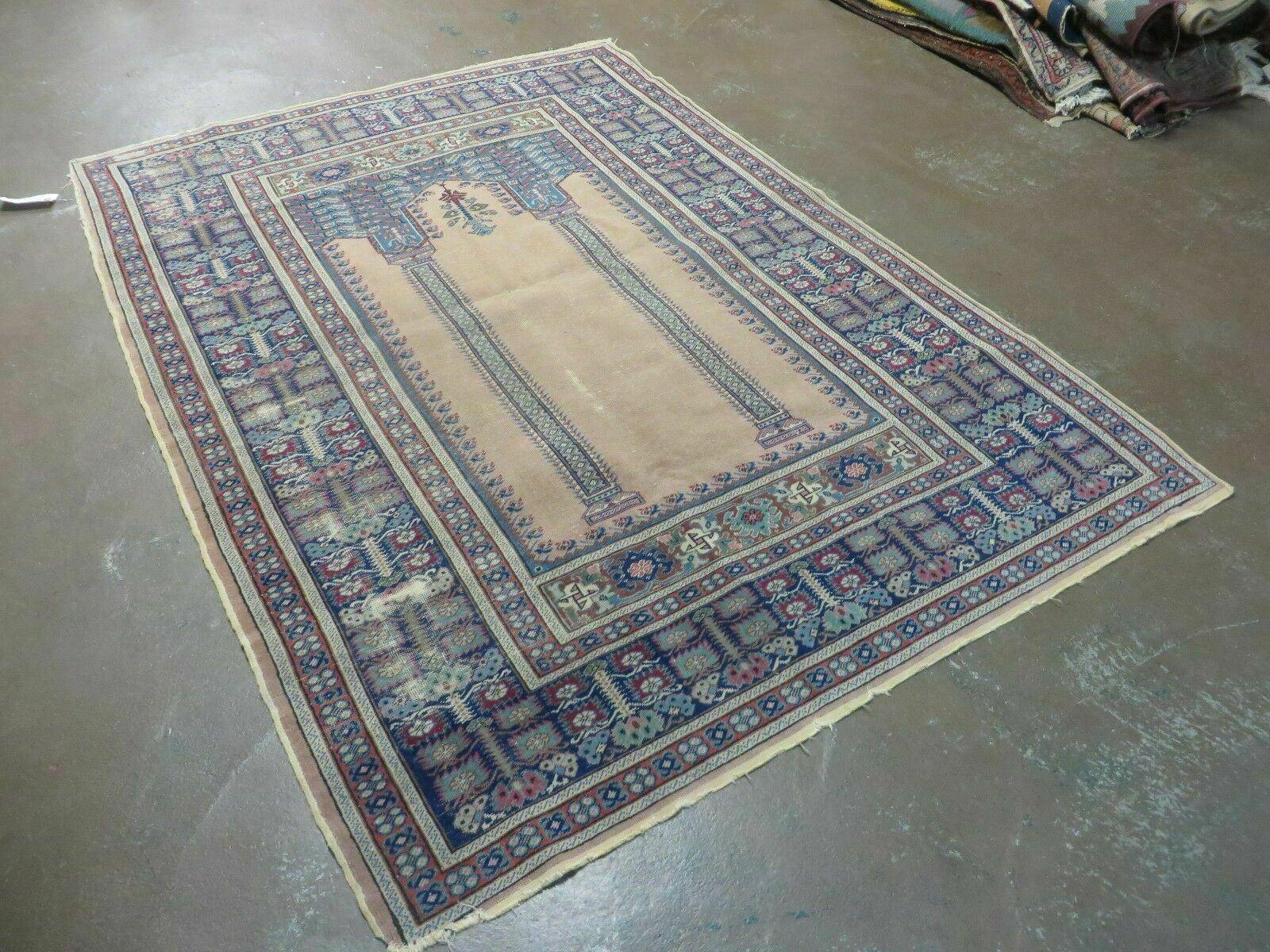 4' X 6' Antique Handmade Turkish Mehrab Prayer Wool Rug Lantern Beautiful - Nuvé