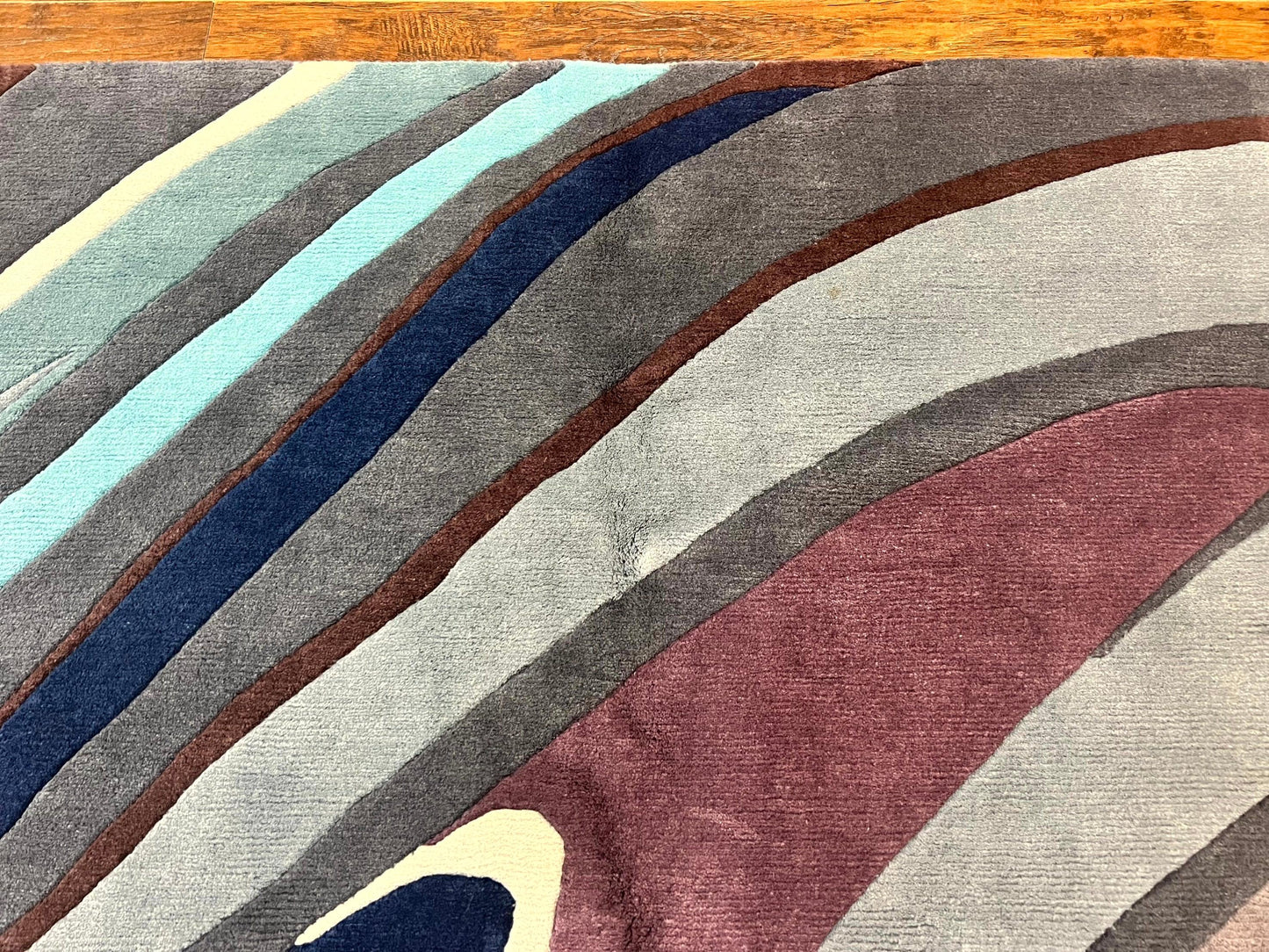 Modern Nepali Handmade Wool Rug 6x8, Blues Gray Mauve, Abstract, Nepali Tibetan Rug - Nuvé