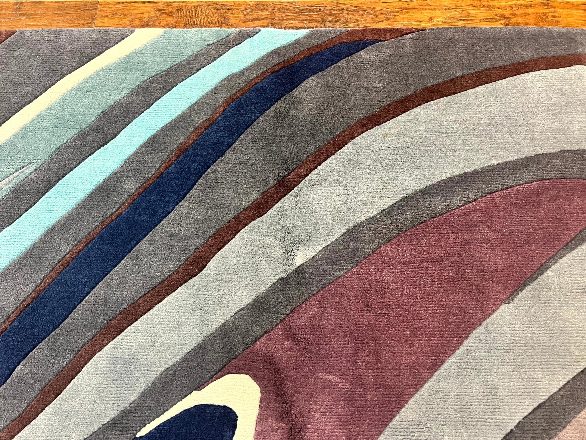 Modern Nepali Handmade Wool Rug 6x8, Blues Gray Mauve, Abstract, Nepali Tibetan Rug - Nuvé