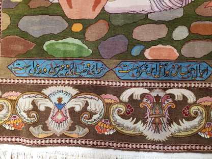 Semi Antique Persian Isfahan Pictoral Rug 4.10x6.1, Wool Handmade High Quality Decorative Carpet - Nuvé